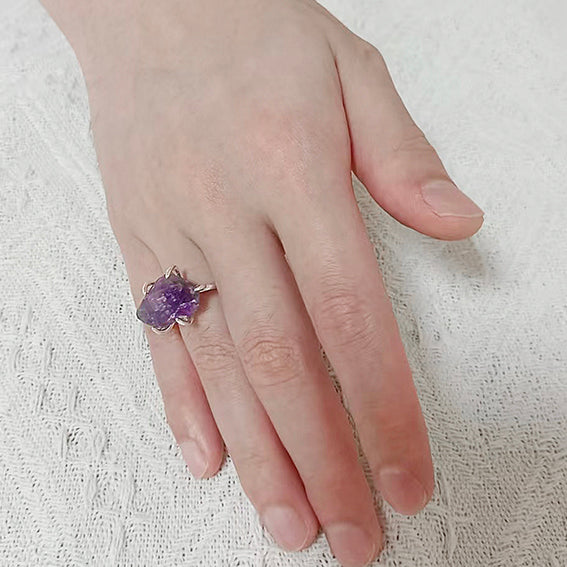 Amethyst Raw Freeform Energy Silver Ring