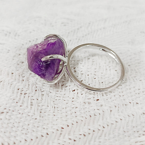 Amethyst Raw Freeform Energy Silver Ring