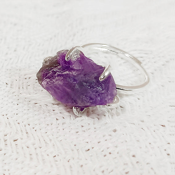 Amethyst Raw Freeform Energy Silver Ring