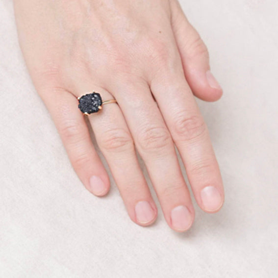 Black Tourmaline Raw Freeform Silver Ring