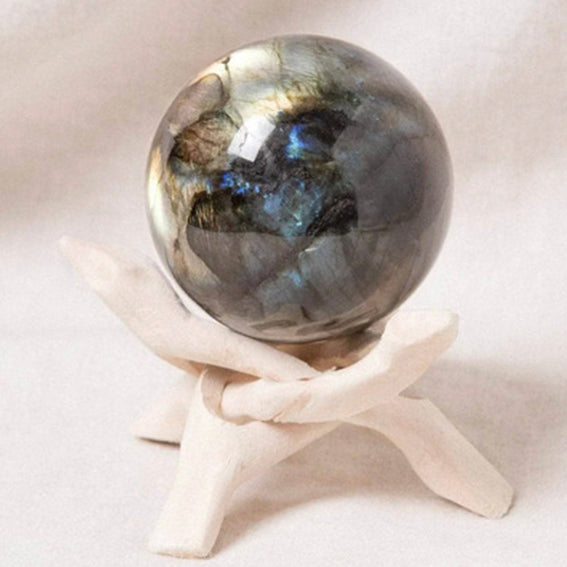 Blue Labradorite Flame Sphere With Tripod