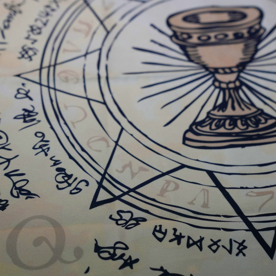 Esoteric Grail Tarot Card Tablecloth - Yellow Velvet