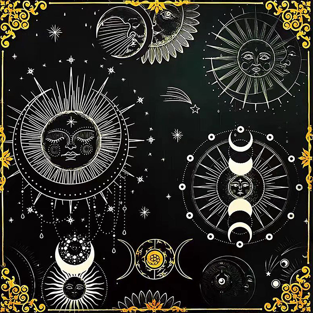 Multi-moon velvet Tarot cloth